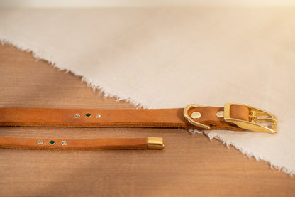 Partnerlook Set - „Weitblick“ - Halsband und Armband - Cognac Leder mit Strassnieten