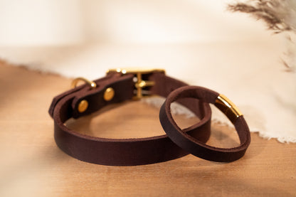 Partnerlook Set - Tova - Mocca Leder PUR - Halsband und Armband