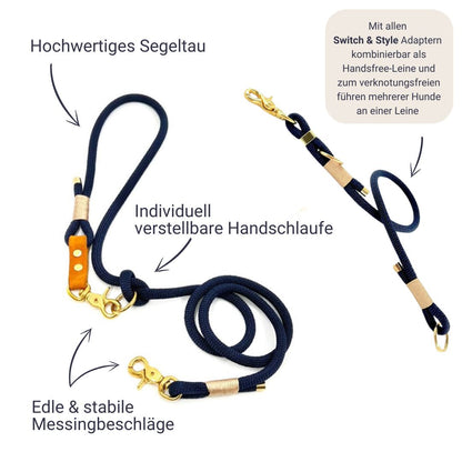Tauleine Dunkelblau Creme, Tau Hundeleine marine