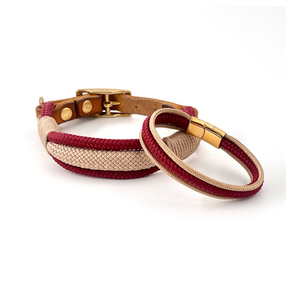 Partnerlook - Seelenband „Nordlicht“ - Halsband und Armband - Bordeaux-Creme